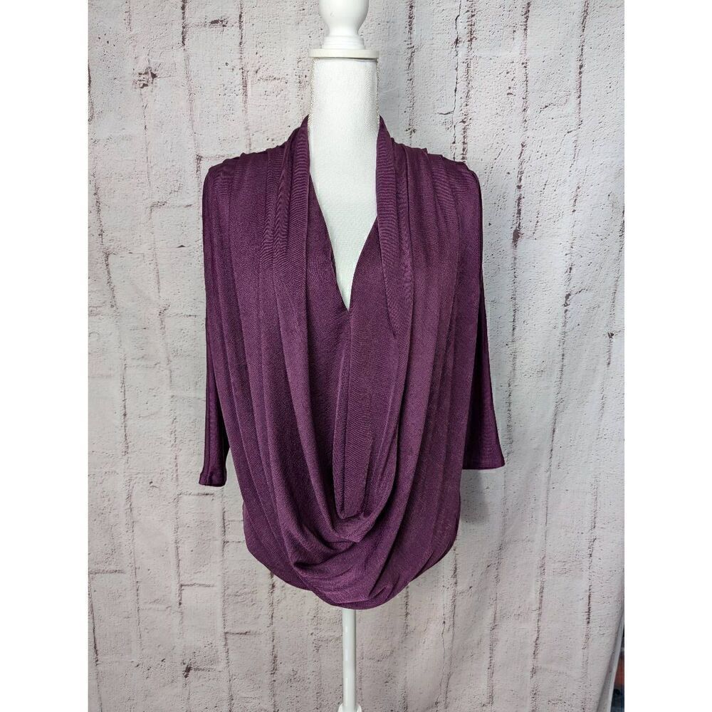 Alice + Olivia Draped Front 3/4 Sleeve Purple Shirt Blouse Top Women's S NWT